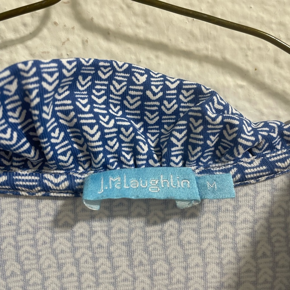 J. McLaughlin Catalina cloth blue and White Ruffle Blouse - Picture 2 of 6